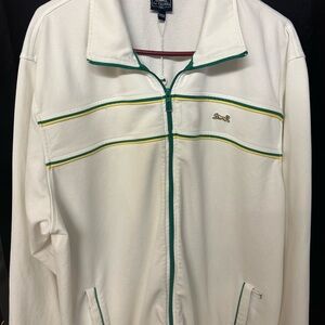 3 XL Vintage Le Tigre White Zip-Up Sweatshirt with Green and Yellow Accents.
